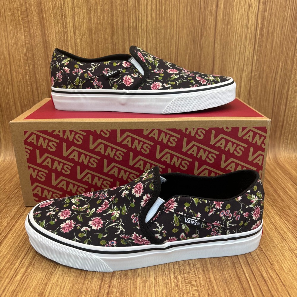Vans Asher Slip On Womens 7 Dark Floral Black VN000CVEBM8 Floral Canvas NEW